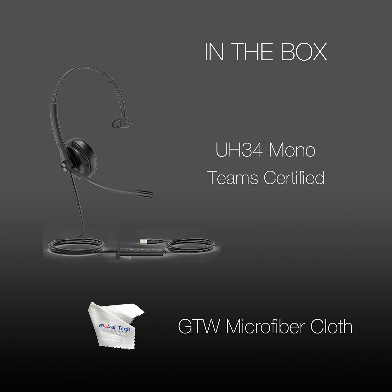 Global Teck Worldwide GTW Yealink UH34 Mono Teams Certified Wired Headset (USB-C), Connects to Deskphone, PC/Mac, Softphones - Works with Teams…