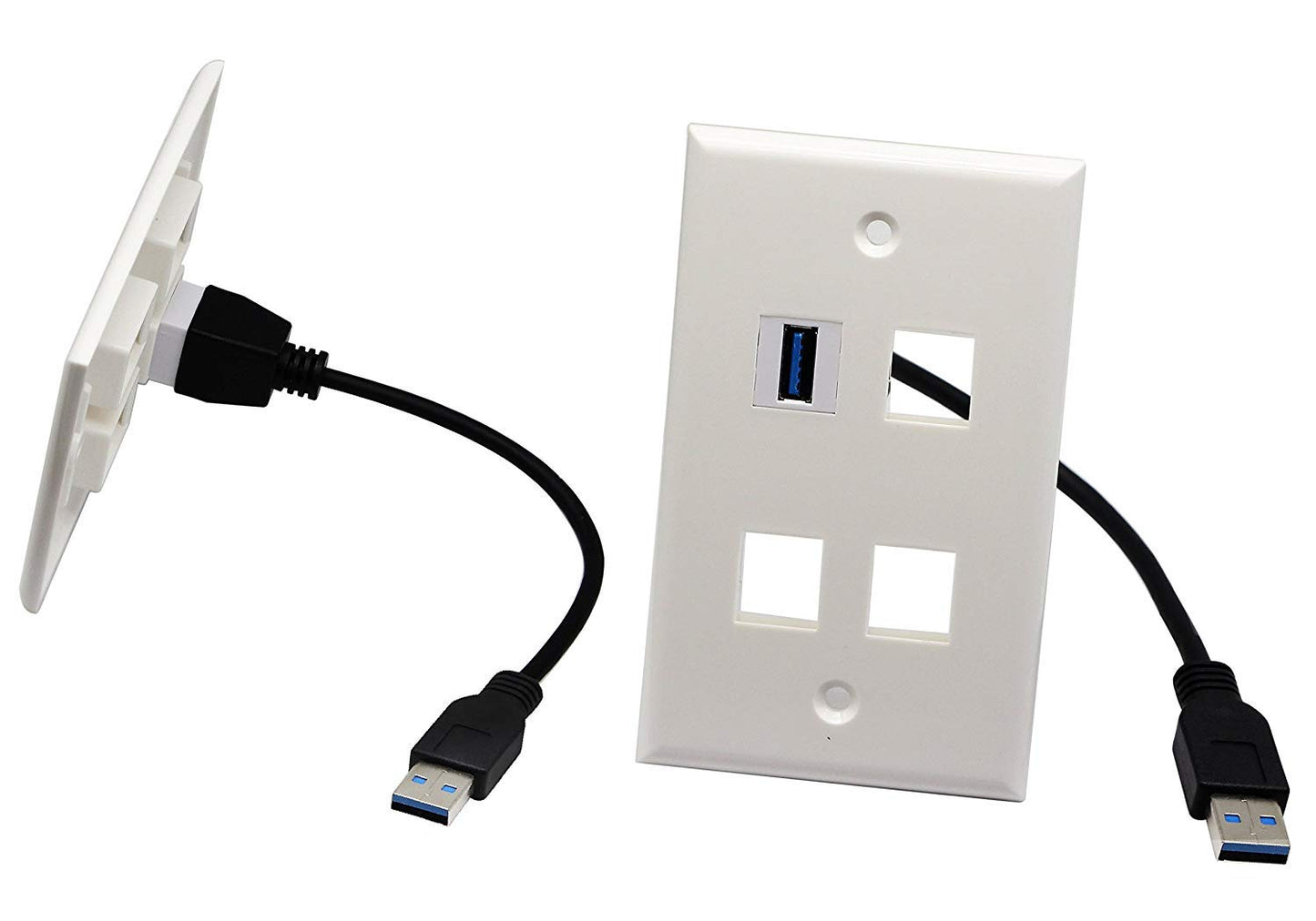 Halokny USB 3.0 Keystone Jack Inserts Cable, Haokiang USB 3.0 A Female to USB A 3.0 Male Keystone Insert Wall Plate Outlet Panel Adapters Connector