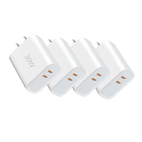 USBC Charger Block 30W 4-Piece Set, Dual-Port USB C Fast Charger Compatible with iPhone 17/16/15 Portable Type-C Wall Charger