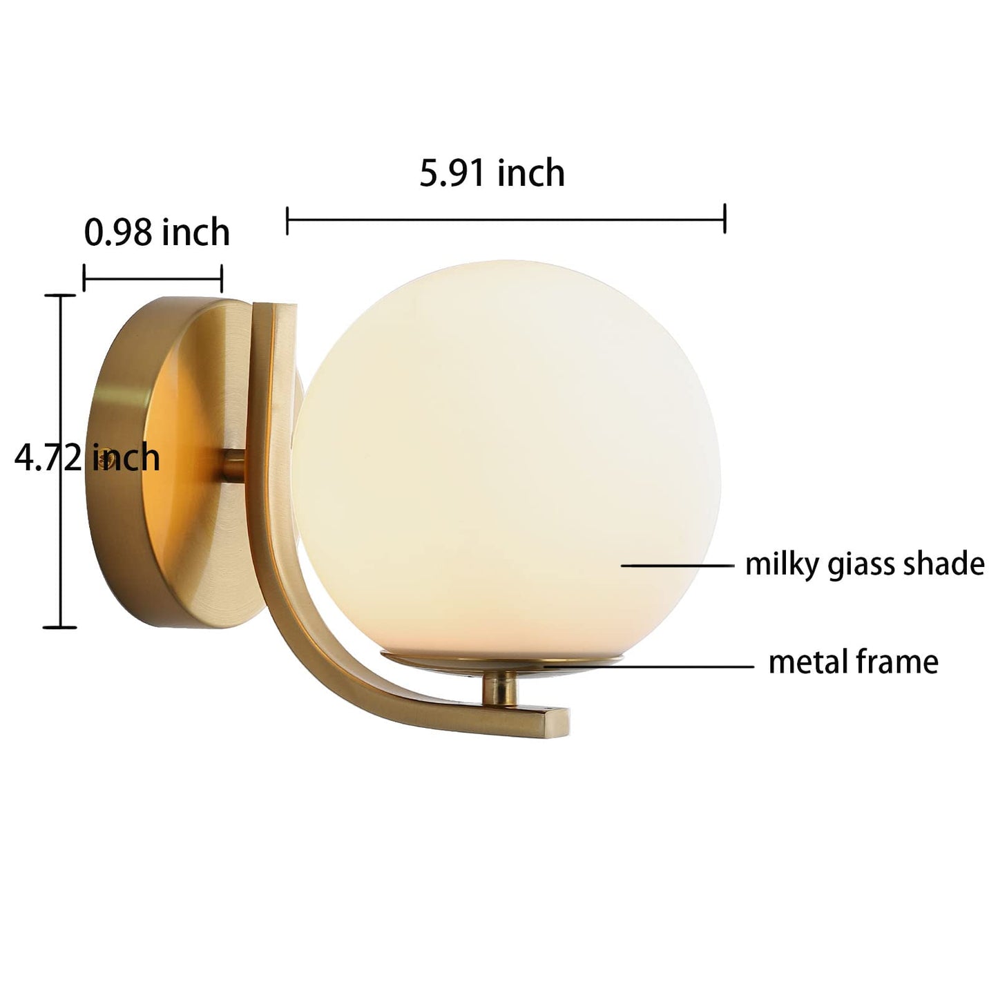Popity home Gold Wall Sconces Set of 2, Mid Century Modern Wall Sconce with Globe Frosted Glass Shade, Art Deco Wall Mounted Light Fixture for Living