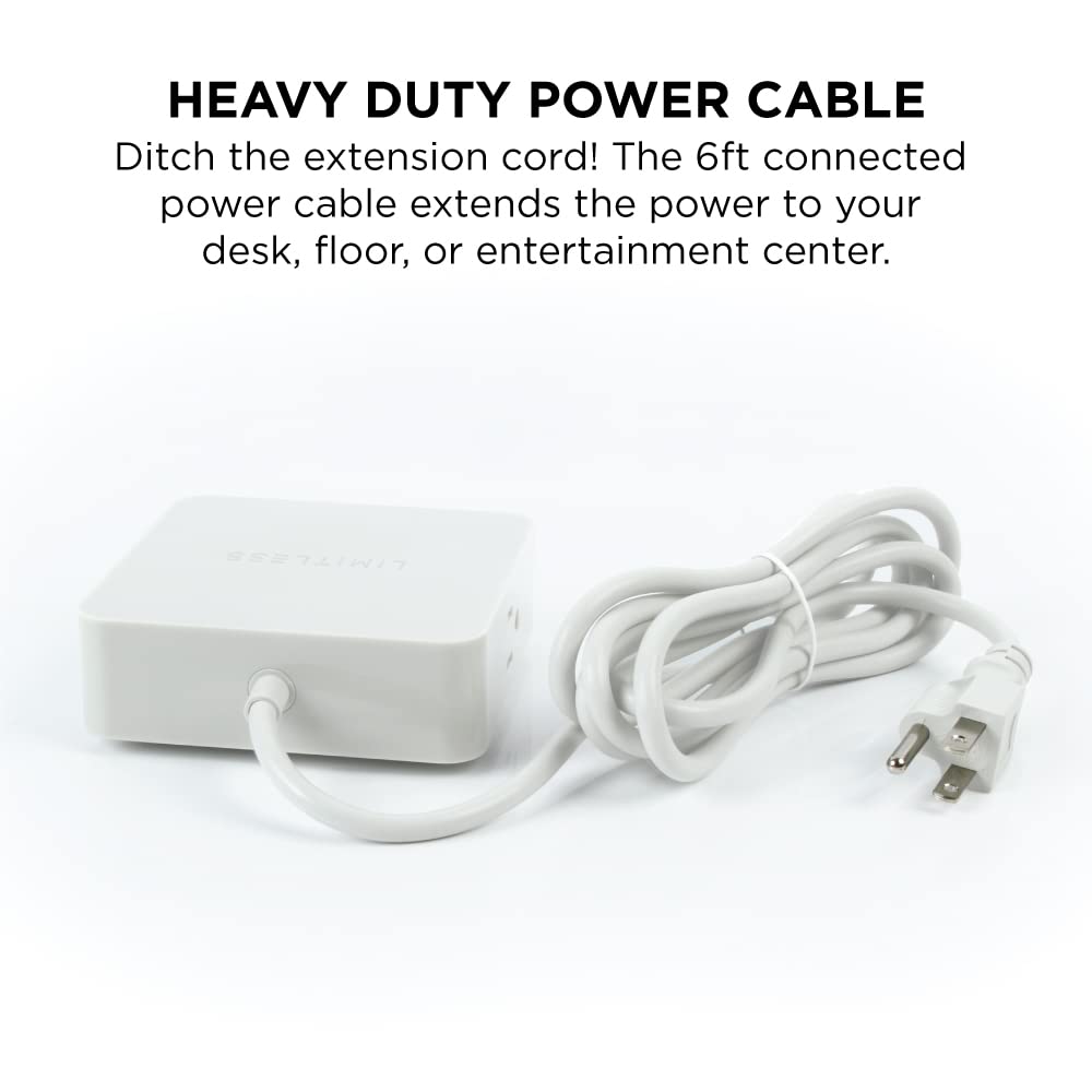 Limitless PowerPro 5-Device Charger with 2X USB Ports, 1x Type-C 20W Power Delivery Port, 2X AC Outlets, and 1,280 Joules of Surge Protection (White)
