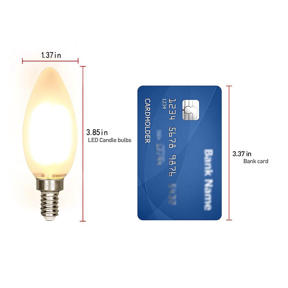 carryBC Dimmable LED Candelabra Bulb Warm White, 2700k 40W Equivalent E12 Base LED Candle Bulbs, C35 Frosted Glass Torpedo Shape Bullet Top, 360