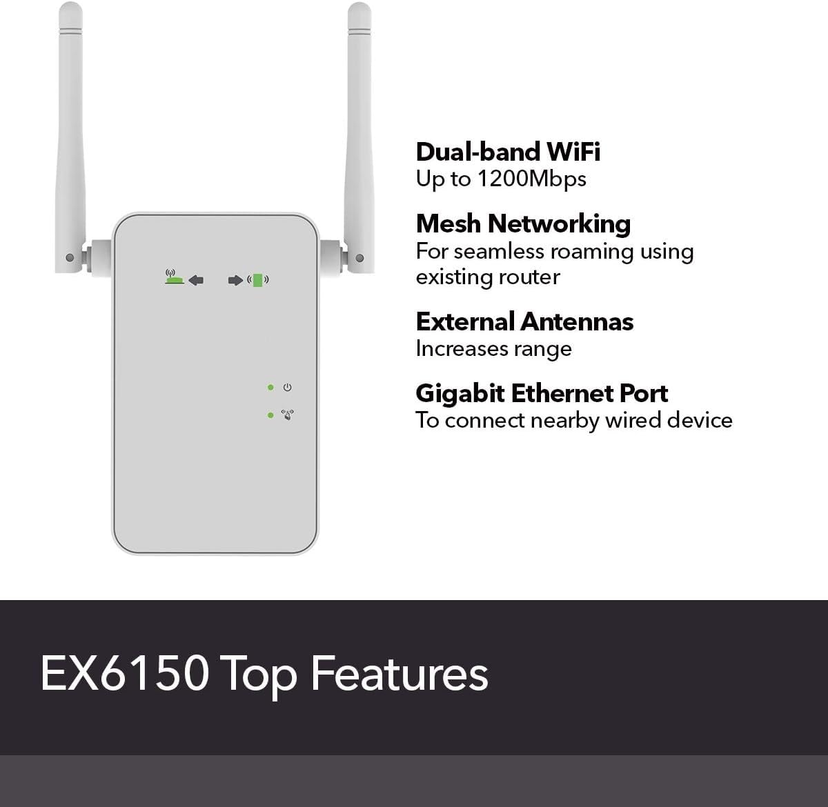 aibileec WiFi Range Extender 1500FT EX6150 Dual Band 2.4Ghz & 5Ghz AC1200 MBps Wi-Fi Signal Booster Universal Compatible for All Brand Router with WPS