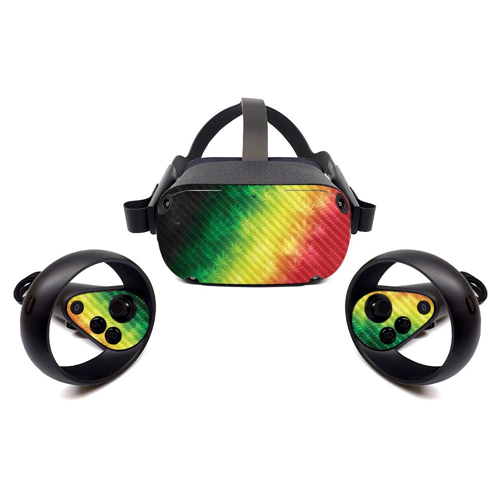MightySkins Carbon Fiber Skin for Oculus Quest - Rasta Rainbow | Protective, Durable Textured Carbon Fiber Finish | Easy to Apply, Remove, and Change