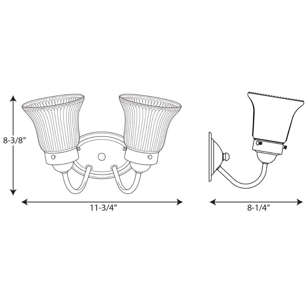 Progress Lighting 2-Light Clear Prismatic Glass Traditional Bath Vanity Light, Fluted Glass Collection, Indoor, P3288-09, Brushed Nickel