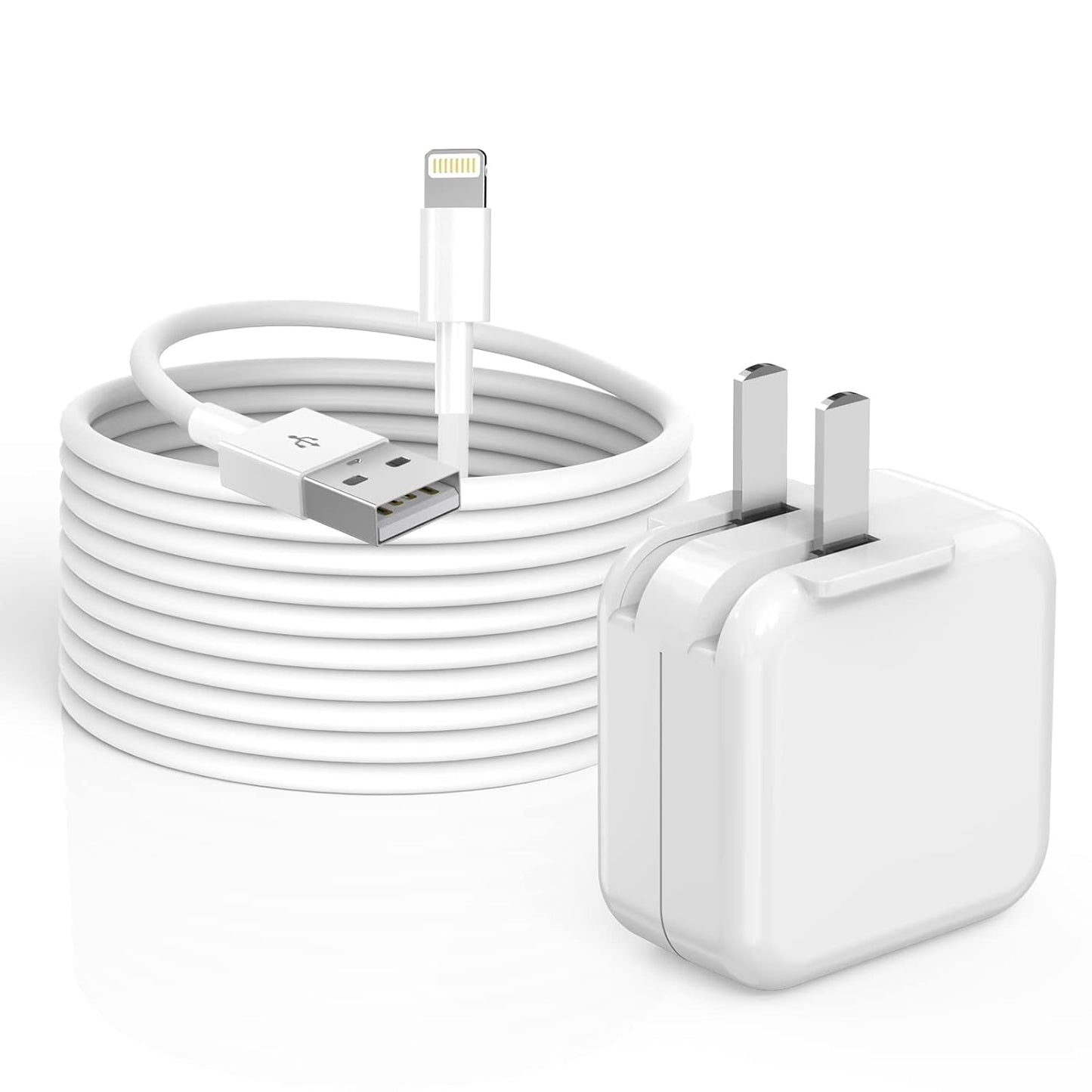 iPad Charger,Fast Charge iPhone,10FT i-Pad Charging Cord, 12W i Pad Charger Fast Charging Block Foldable Portable Travel Plug with Extra Long