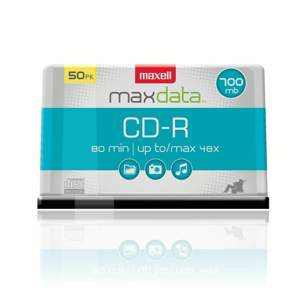 Maxell - MAX648250, Branded CD Recordable Media - Noise free Playback CDs 700Mb Storage - 2x to 48x, Write Speed with 80 min - Blank CDs, Storage