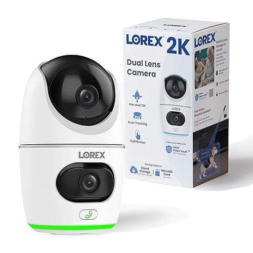 Lorex 2K Dual Lens Indoor Wi-Fi Security Camera | Auto-Tracking | 360° Pan-Tilt | Person & Pet Detection | IR Night Vision | 2-Way Talk | Call Button