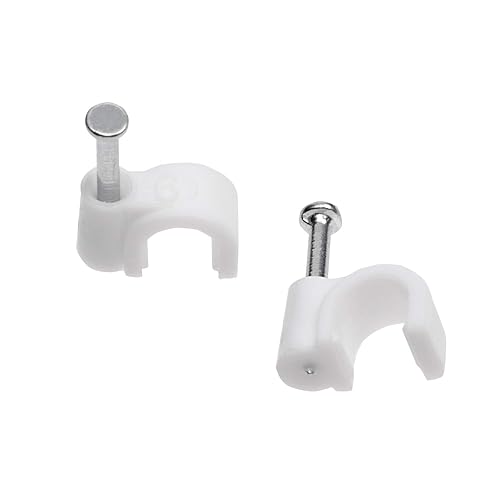 Mini Skater 6mm Nylon Steel Nail in Circle Ethernet Cable Clips Round Electrical Cord Holder Wire Management,Pack of 100 (White)