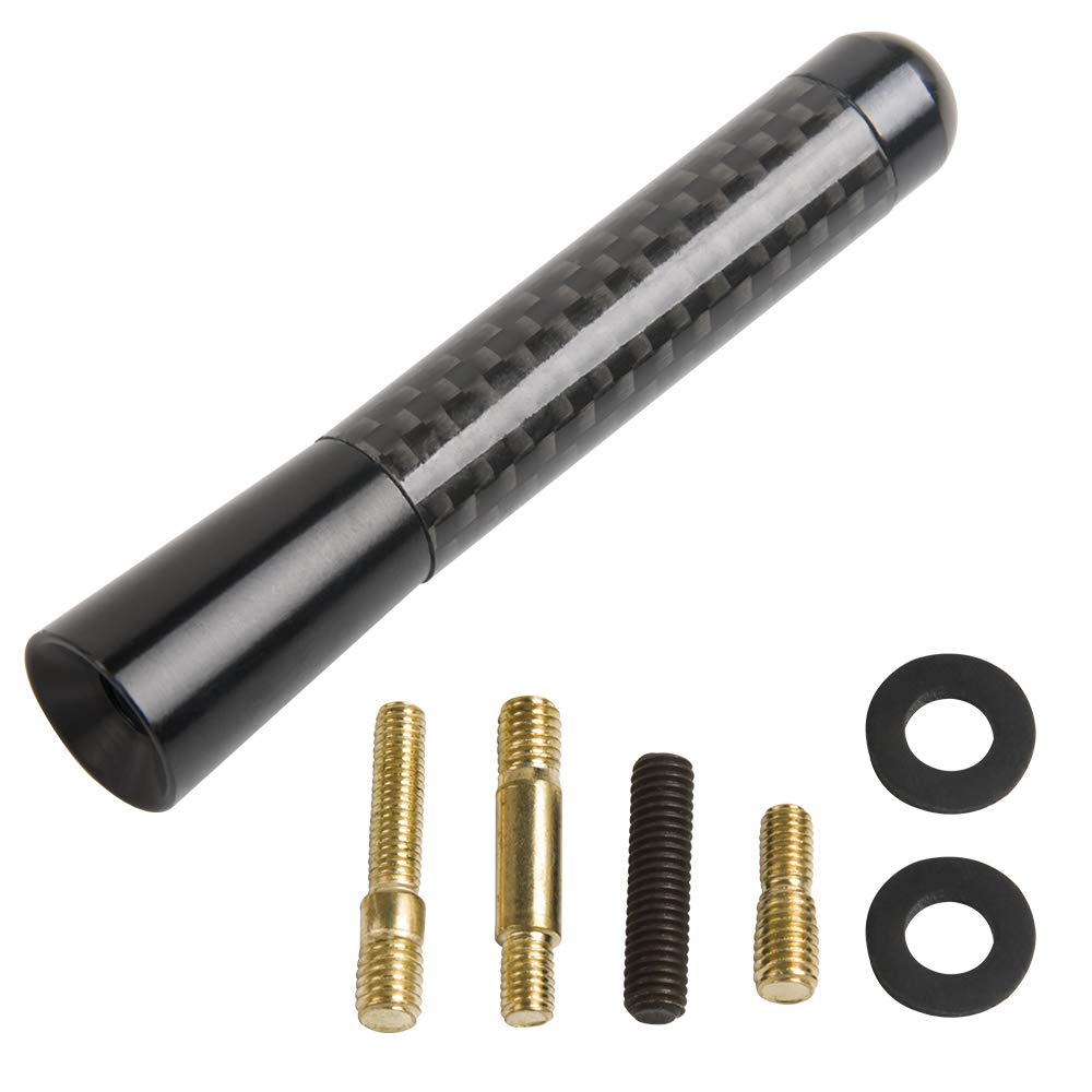 GTP 3" Real Carbon Fiber Short Antenna Black Aluminum Vehicle Car Screw-in Stubby Aerial Replacement