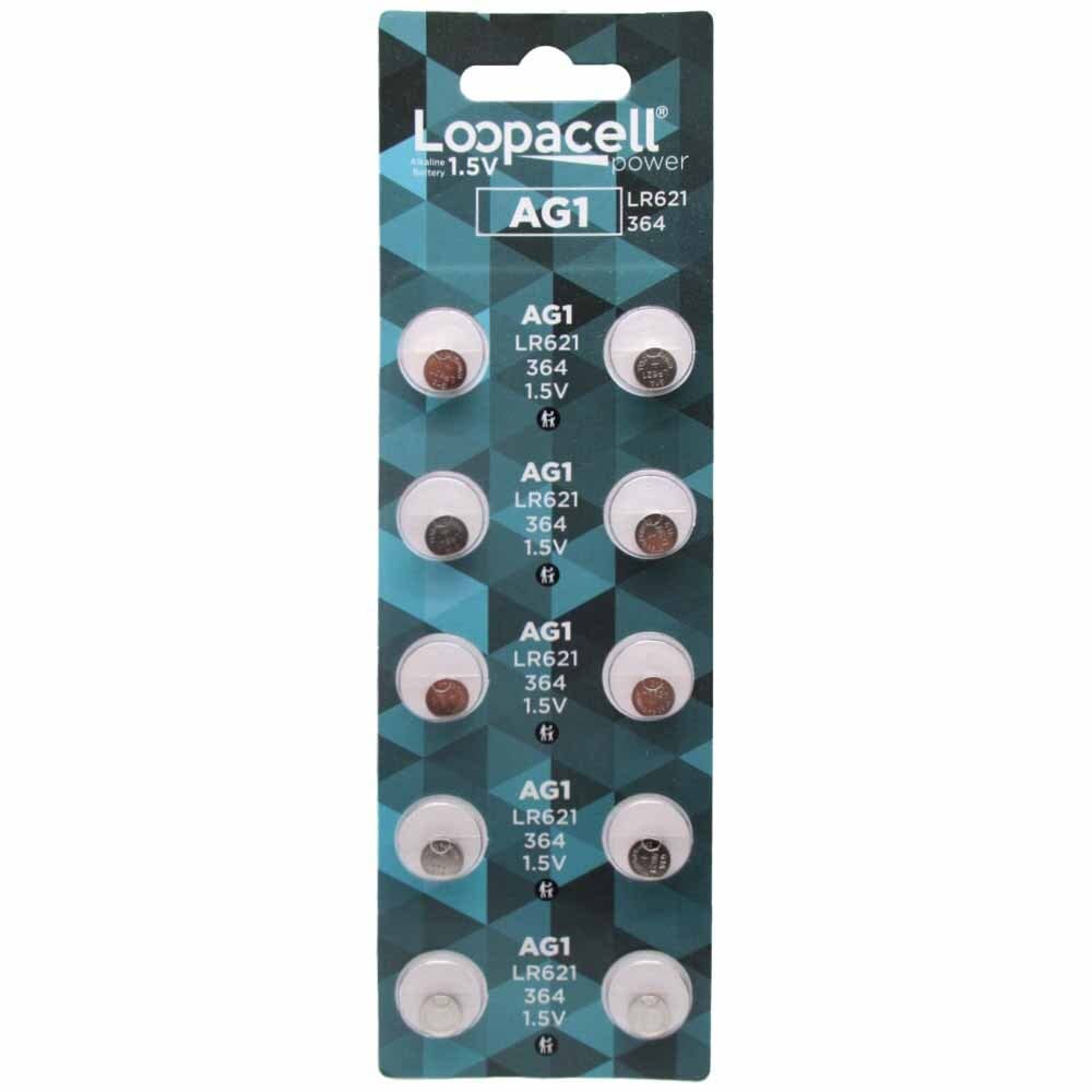 LOOPACELL 10 Pack AG1 Alkaline Watch Batteries - SR621, SR621SW, 364, 164