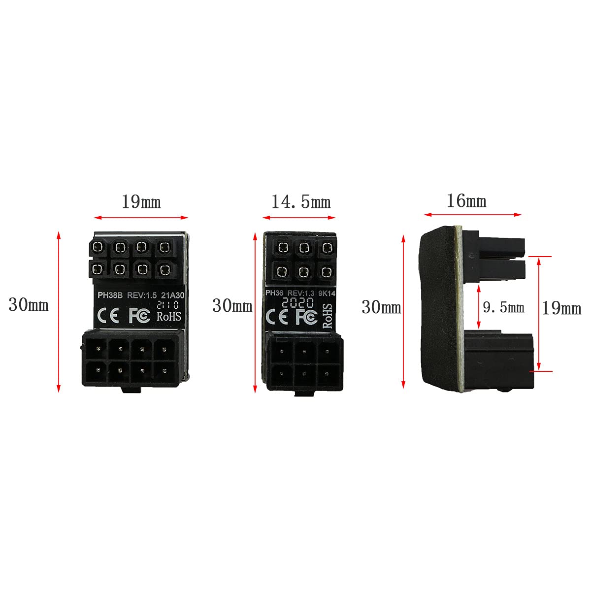 ZYAMY 4pcs PCIe 8 Pin 6 Pin U Turn 180 Degree Angle Connector Power Adapter Board for Desktop Graphics Card Black (Four Styles)