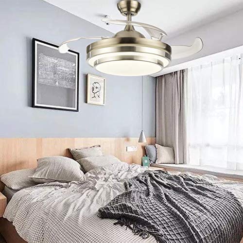 Modern Ceiling Light with Fan Remote Control Retractable Blades 3 Color Lighting 3 Speed Chandelier Light Retractable Invisible Blade for Living Room