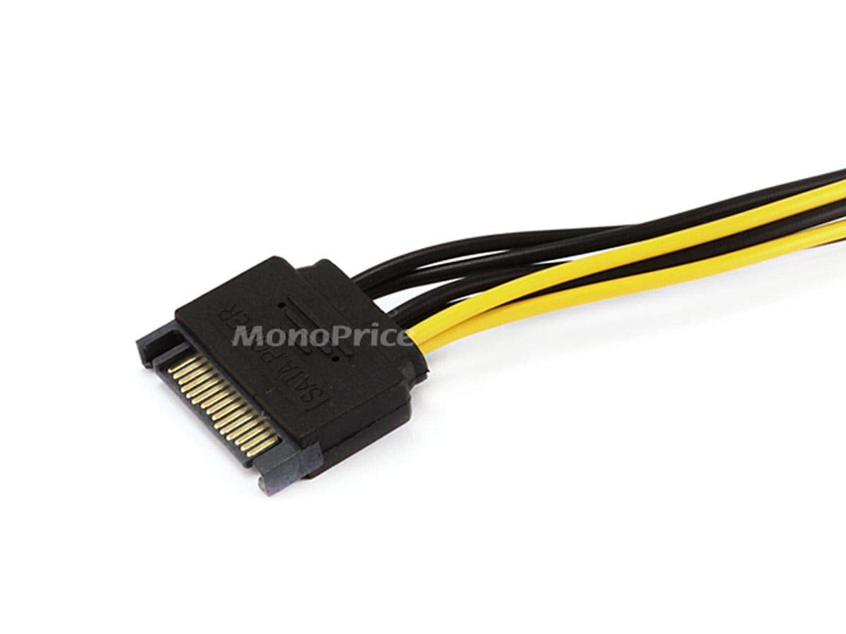 Monoprice SATA Cable - 0.67 Feet - Black | SATA 15pin to 6pin PCI Express Card Power Cable, Black