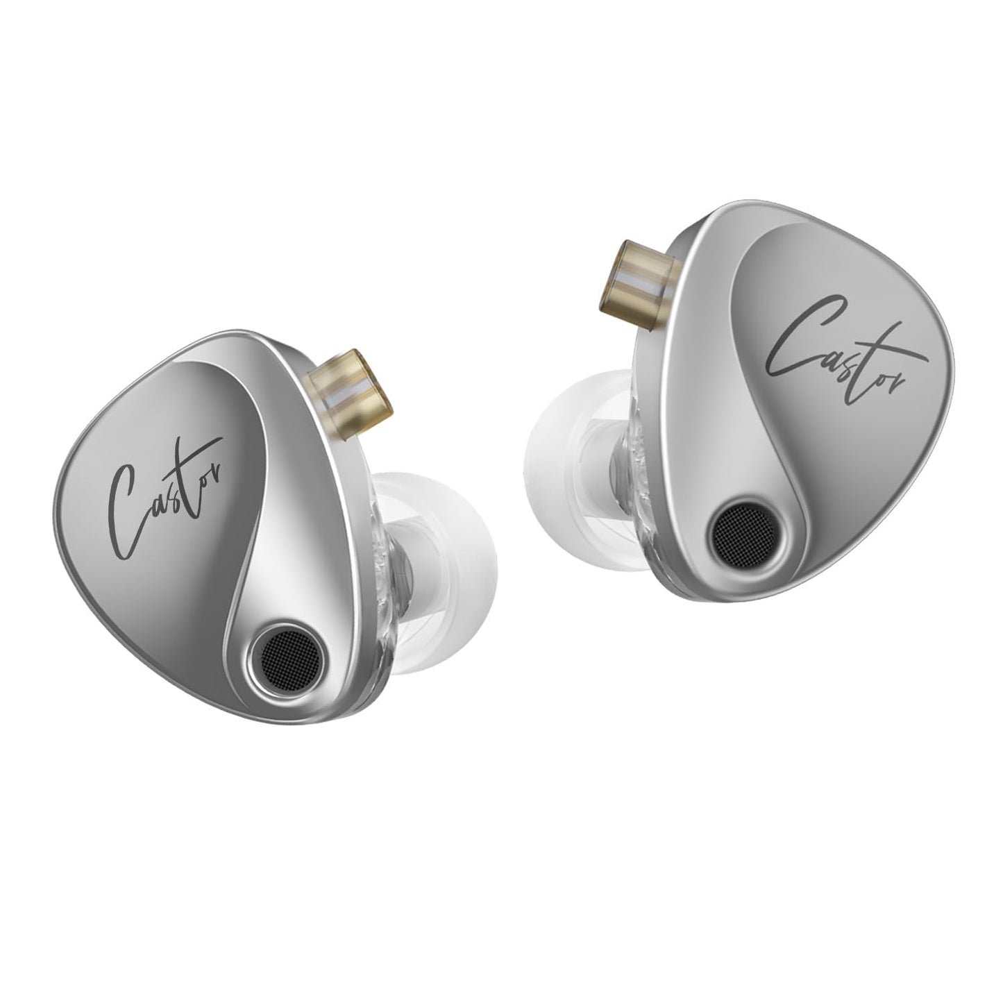 QZXYHYN KZ Castor in Ear Monitor Headphones,3.5MM Plug Detachable Cable Wired Earbuds,Adjustable Dual Dynamic Ear Monitor (Silver, Without mic)