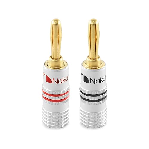 Nakamichi Excel Series 24k Gold Plated Banana Plugs 12 AWG - 18 AWG Gauge Size 4mm for Speakers Amplifier Hi-Fi AV Receiver Stereo Home Theatre Radio