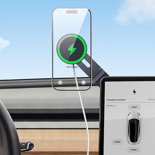 Kaisepoch Tesla Phone Mount Charger: 15W Wireless Car Phone Holder for Tesla Model 3/Y Accessories ? Strongest N52 Magnet + 360° Adjustable + Foldable