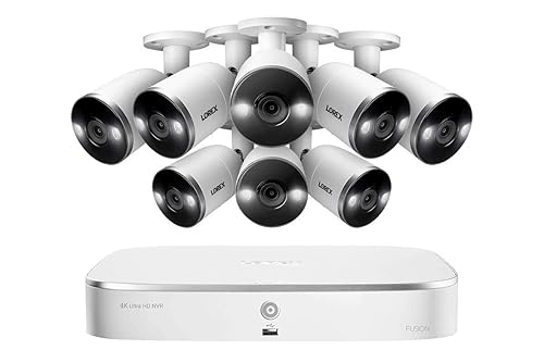 Lorex N4K2SD-88WB Surveillance System Featuring N842A82 Fusion 4K 2TB NVR and 8 E892AB 4K 8MP Active Deterrence Bullet Camera
