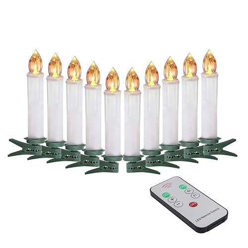 Flameless Taper Candles with Remote Control Set of 10 Led Electric Battery Powered Warm White Flicker Lights Realistic Christmas Candles