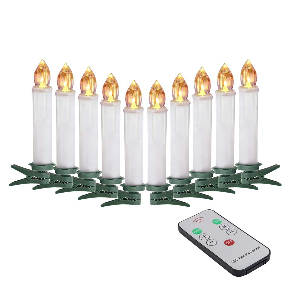 Flameless Taper Candles with Remote Control Set of 10 Led Electric Battery Powered Warm White Flicker Lights Realistic Christmas Candles