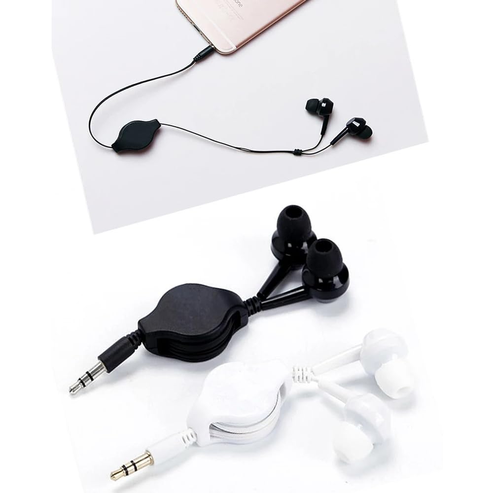 ThtRht 2 Pack Retractable Earbuds Wired Earphone Portable 3.5mm Plug Stereo in-Ear Headphone Wiring Ear Buds for Computer PC Tablet Phone Airplane