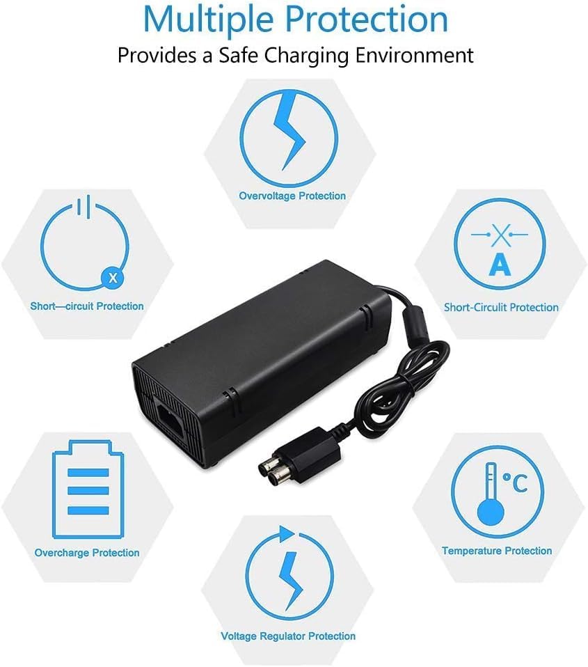 PEGLY AC Adapter for Xbox 360 Slim, Power Supply with Cord Replacement Charger Power Brick for Xbox 360 Slim Console