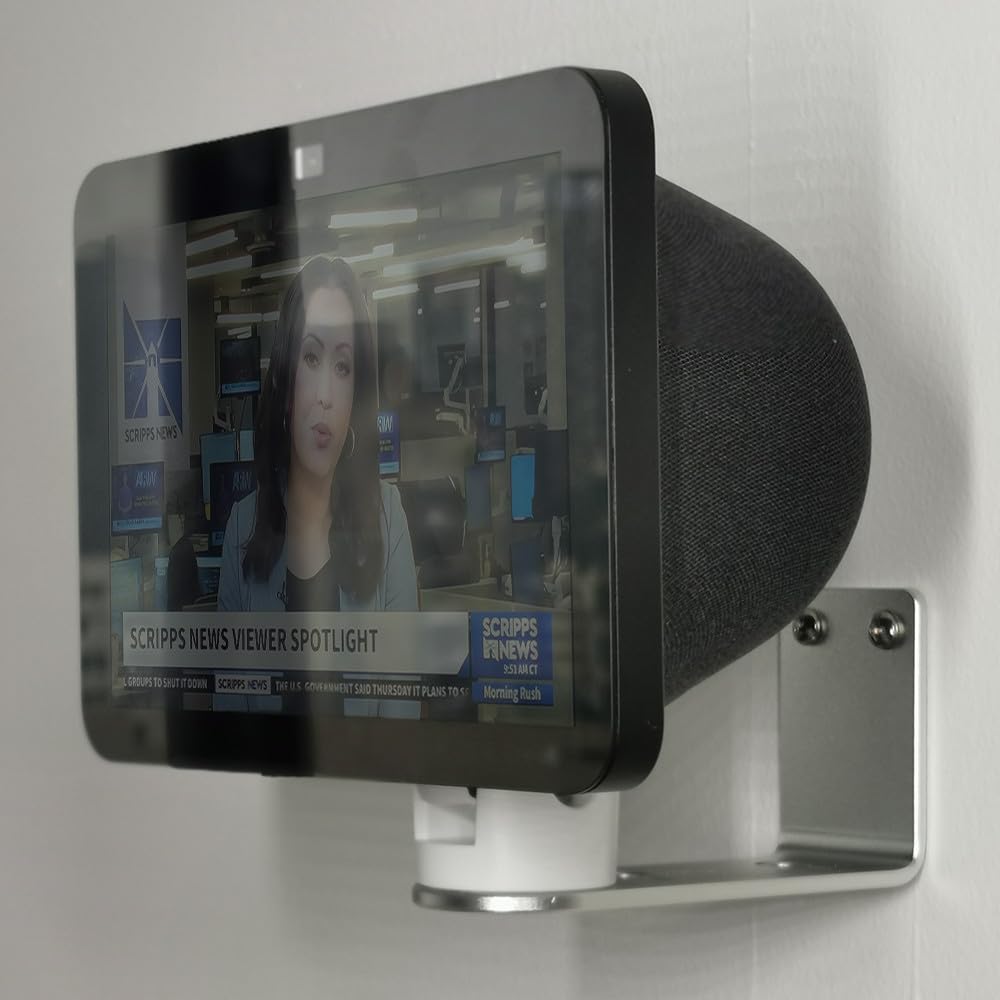 ATOPCAENRT Wall Mount Stand Made for All-New Echo Show 8 (3rd Gen, 2023 Release) | (2nd Gen, 2021 Release) | Echo Show 8, Tilt + Swivel Stand (Silver)