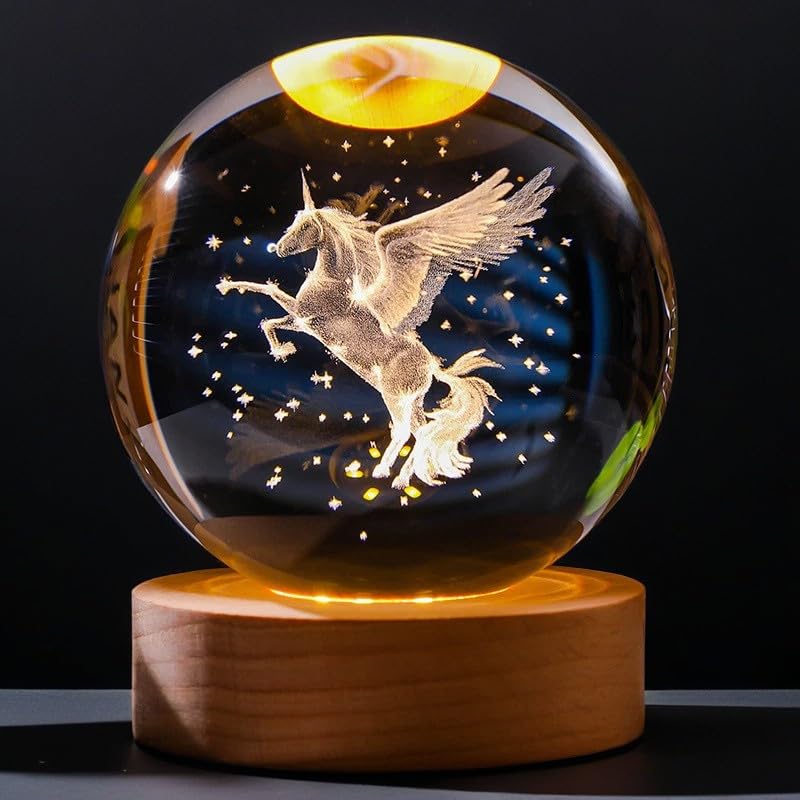 TINGMEIBESTLY 3D Crystal Ball Night Light,80MM Animals Glass Ball Night Lamp with Woodern Base,Decorations Gifts for Men,Women,Kids,Boys,Girls,Teens