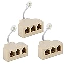 Yumiwoow RJ11 Cable 3 Way Telephone Splitter 3 Pack, Beige, Splitter 6P4C Connector Phone Line Cord Adapter with Cable for Landline Telephone Wire