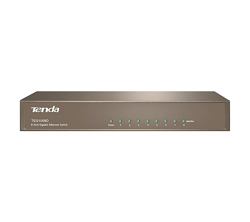 Tenda TEG1008D | 8-Port Gigabit Ethernet Switch | Desktop Network Splitter | Sturdy Metal | Unmanaged | Plug & Play | Monitor Mode | 4KV