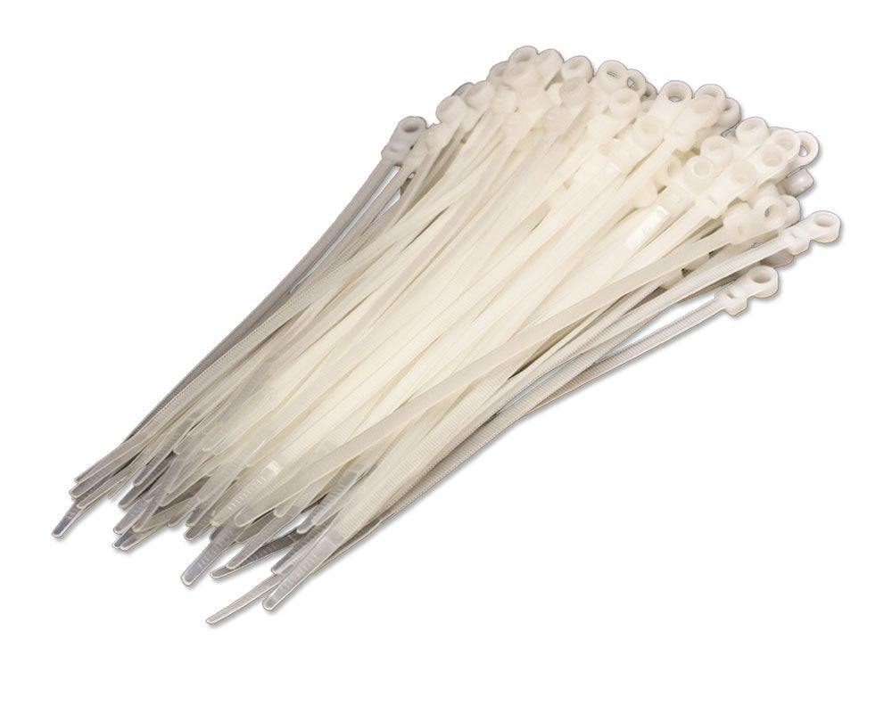 NavePoint 8 Inch Mount Head Screw Cable Wire Zip Tie 50 lbs Natural White 100 Pack Lot Pcs