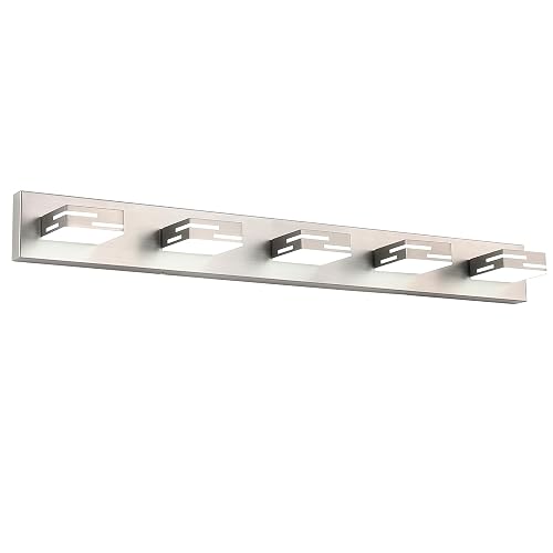 MKBNG 5-Light Modern Bathroom Vanity Light Fixtures, 40-Inch 350° Rotatable LED Vanity Lights Over Mirror, Dimmable 5500K Natural White Brushed Nickel