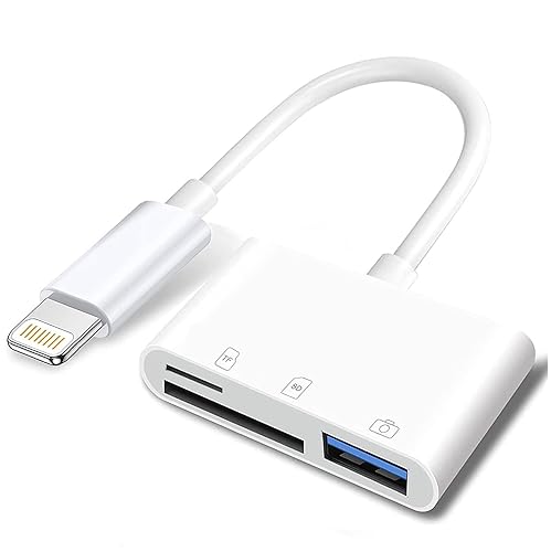 Apple Lightning to SD & TF Card USB Camera Adapter for iPhone/iPad, 3 in 1 Card Reader USB Dongle for USB Flash Drive, Keyboard, Mouse, Hubs, MIDI