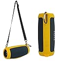 Silicone Case Cover for Charge 5 Bluetooth Speaker, Portable Travel Carrying Protective Sleeve Skin Case with Shoulder Strap and Carabiner (Yellow)