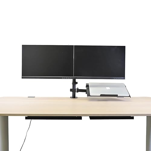 AEONS Dual Monitor and Laptop Desk Mount Combo Stand with Notebook Tray fits 17 inch, 3-in-1 Adjustable Triple Arm Mount fits 27 inch LCD Screen