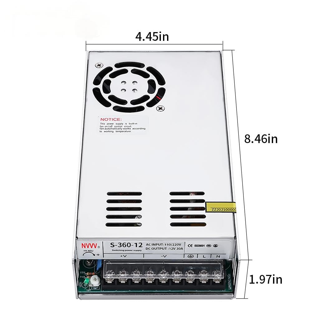 DC 12V 30A Power Supply 360W Universal Regulated Switching Converter AC 110V/220V to DC 12V Transformer - for LED Strip Lights, CCTV Camera, Computer