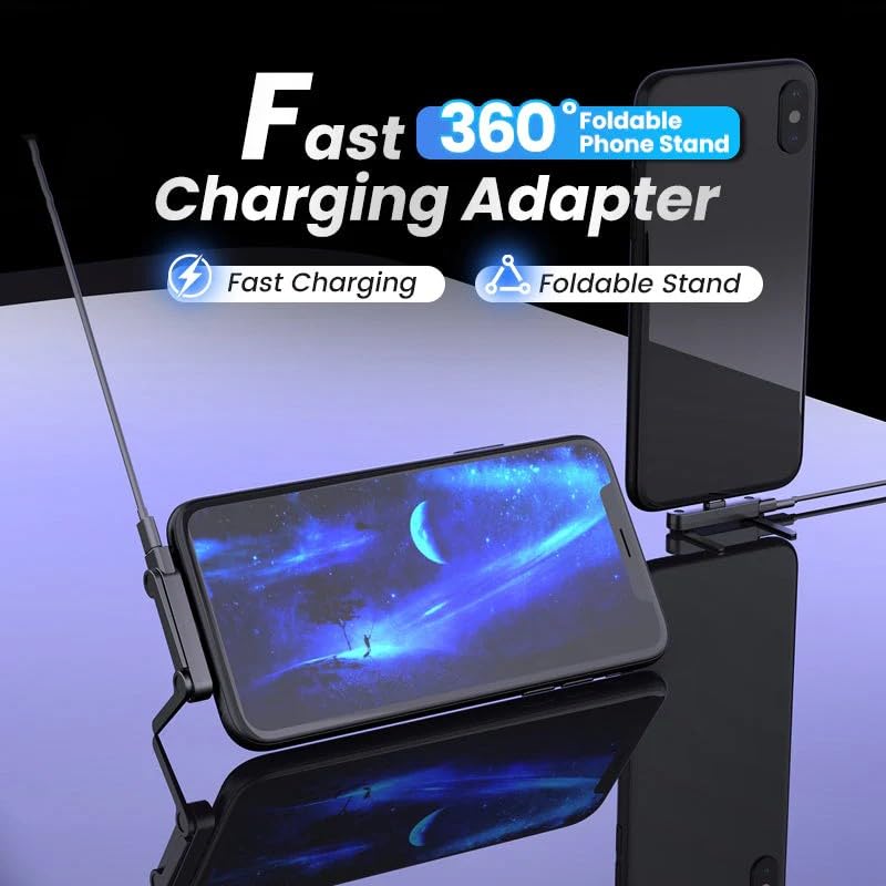 Fast Charging Adapter with 360° Foldable Phone Stand, 2026 New Invisible Holder Charger Cable, 240W 180-Degree Elbow USB C Cable, for Gaming Office