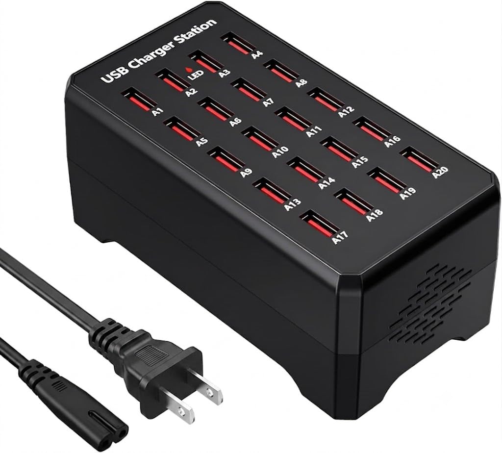 20 Port USB Charging Station, 100W (20A) Multifunctional Smart Charger, USB A Charging Block, Multiple Device Chargers, Compatible