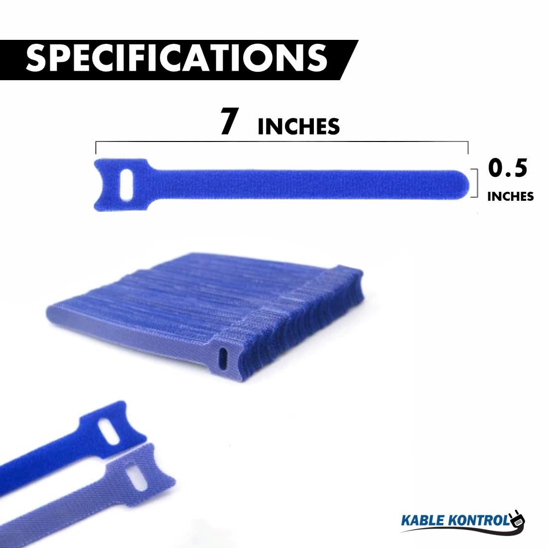 Kable Kontrol Reusable Cable Ties 20 Pack 7 Inch, Blue, Cable Management Ties, Cord Wraps for Electrical Cords, Wire Management for Organizing Home