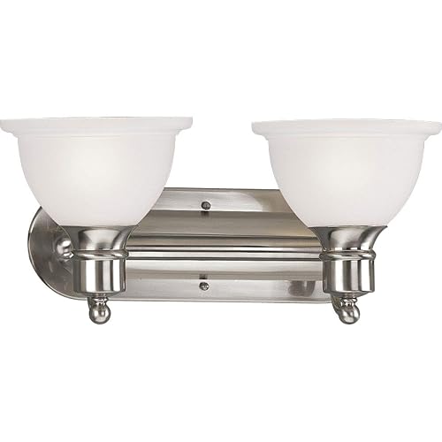 Progress Lighting P3162-09 2-Light Wall Bracket with White Etched Glass, Brushed Nickel