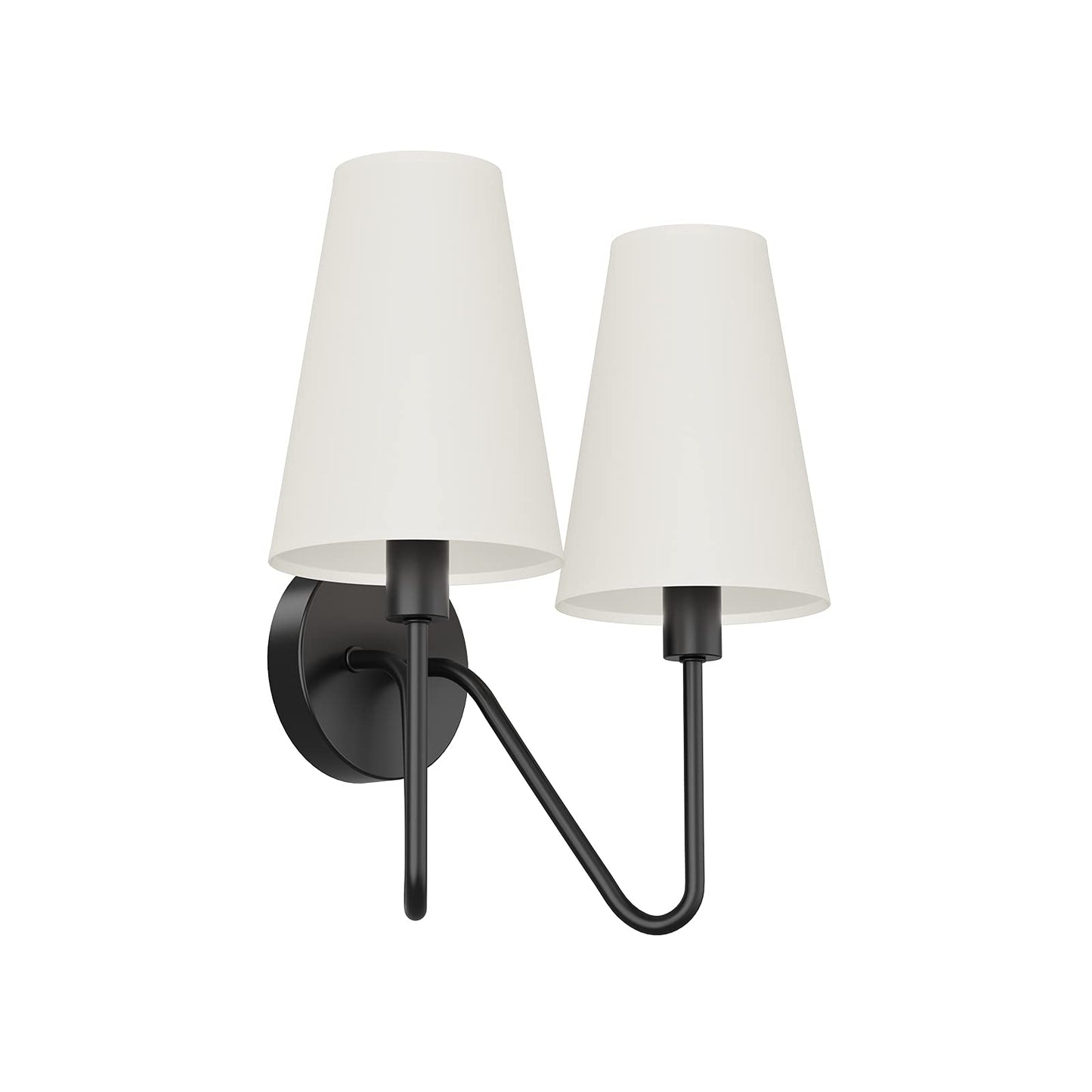 Electro bp;Double Head Classic 2 Lights Wall Sconces Lighting Fixture Black with Cream White Linen Fabric Lamp Shades E12 80W Hardwired;