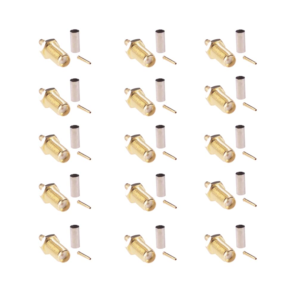 RFaha 15sets SMA Female Bulkhead Crimp Connector Gold-Plated Straight for RG316 RG174 Cable(F54-15)