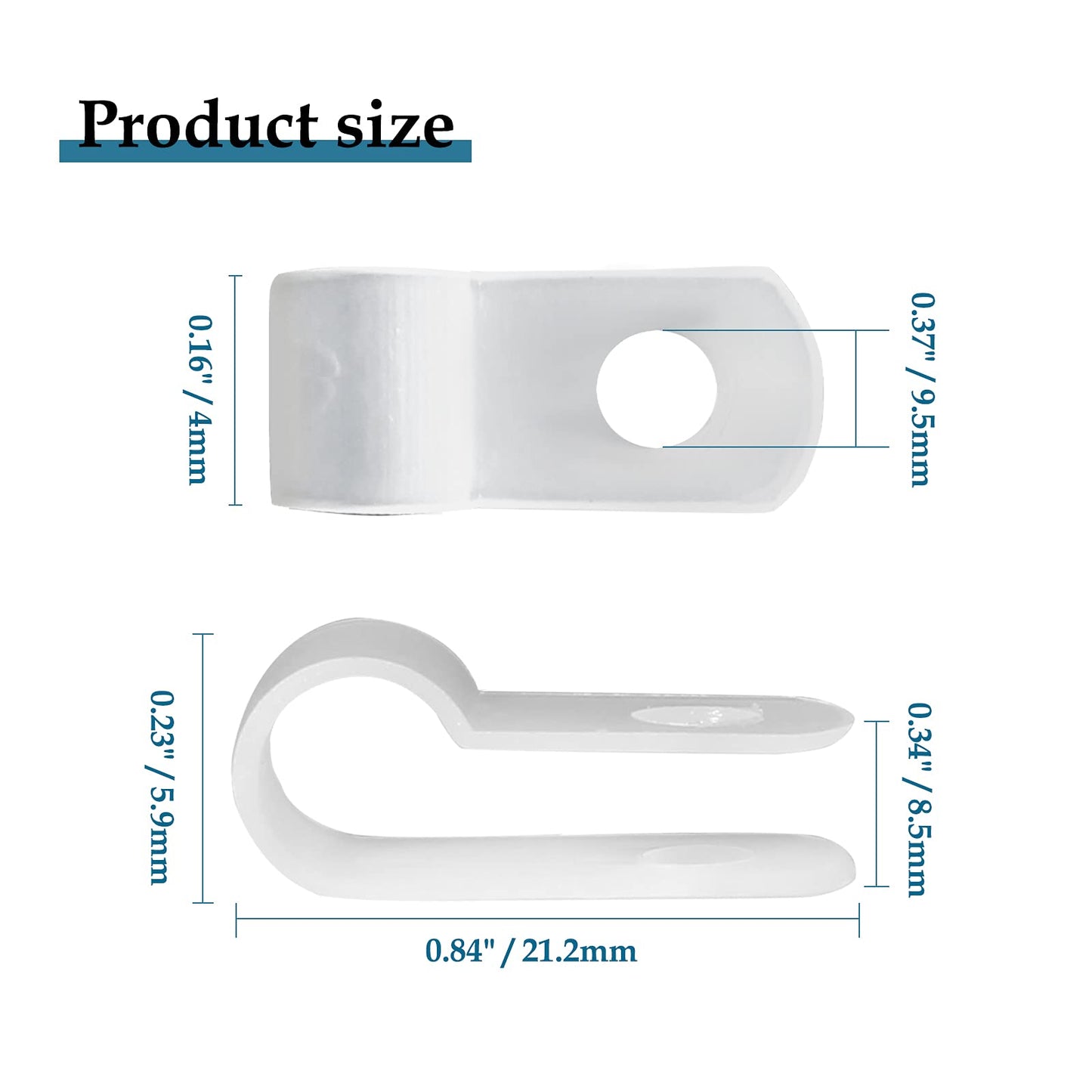 Rierdge 100 Pcs 1/4 Inch R-Type Clip Clamp, Nylon P-Type Mounting Clips, Cable Clip Wire Clamp for Wire Management, Stainless Steel Screws Included