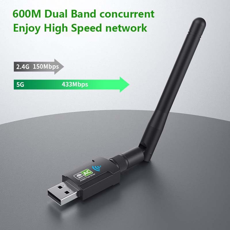 AC600 USB WiFi Adapter for PC Wireless USB Network Adapters Dual Band 2.4GHz? 5GHz?Supports Win11/10/8/7/XP. Black