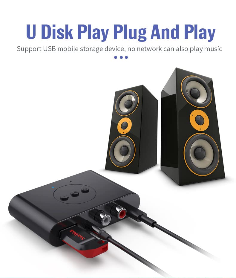 Bluetooth Audio Receiver Adapter V5.4 Bluetooth Adapter for Audio,Supports USB Flash Disk, for Smartphone Tablet Car Speaker Wireless Headset etc