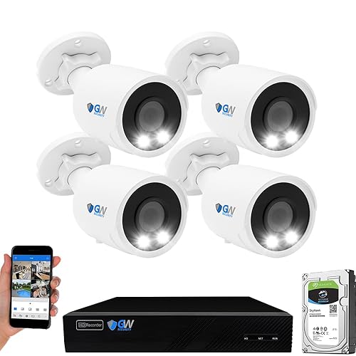 GW Security 4K Smart AI Security Camera System, 8 Channel 12MP PoE NVR, 4 x UHD 4K 8MP IP Outdoor Indoor Microphone Bullet Cameras, Face