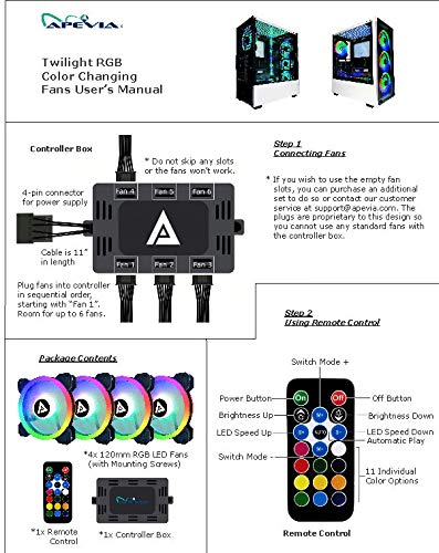 Apevia TL4-RGB Twilight 120mm Silent Dual-Ring RGB Color Changing LED Fan for Gaming with Remote Control, 28x LEDs & 8X Anti-Vibration Rubber Pads