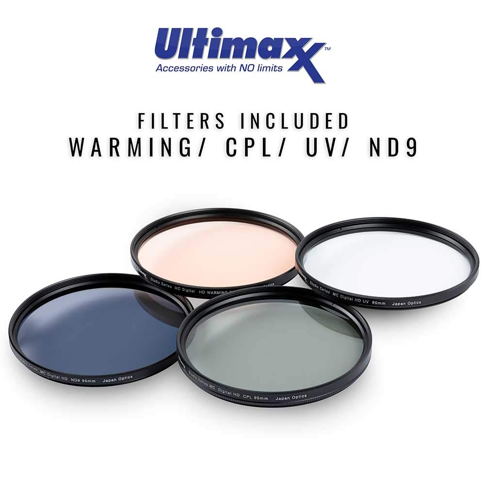 105MM Ultimaxx Professional Four Piece HD DigitalFilter Kit (UV, CPL, ND9, Warming Filters) for Camera Lens with 105MM Filter Thread and Protective