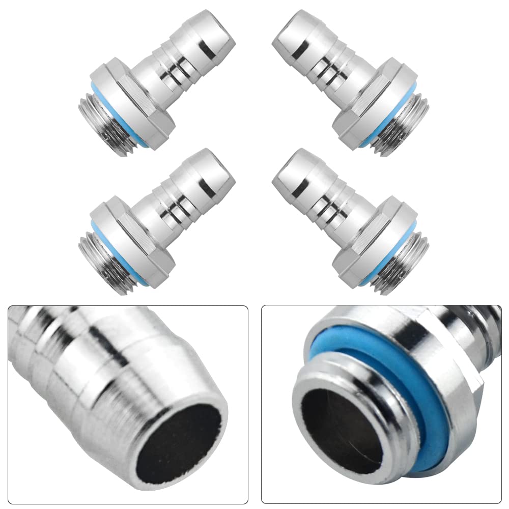 BXQINLENX Silver Chrome G1/4" to 7/16" Barb Fitting (Tubing ID 9.5MM) for Computer Water Cooling System Through Joint Straight Joint(4 PCS)