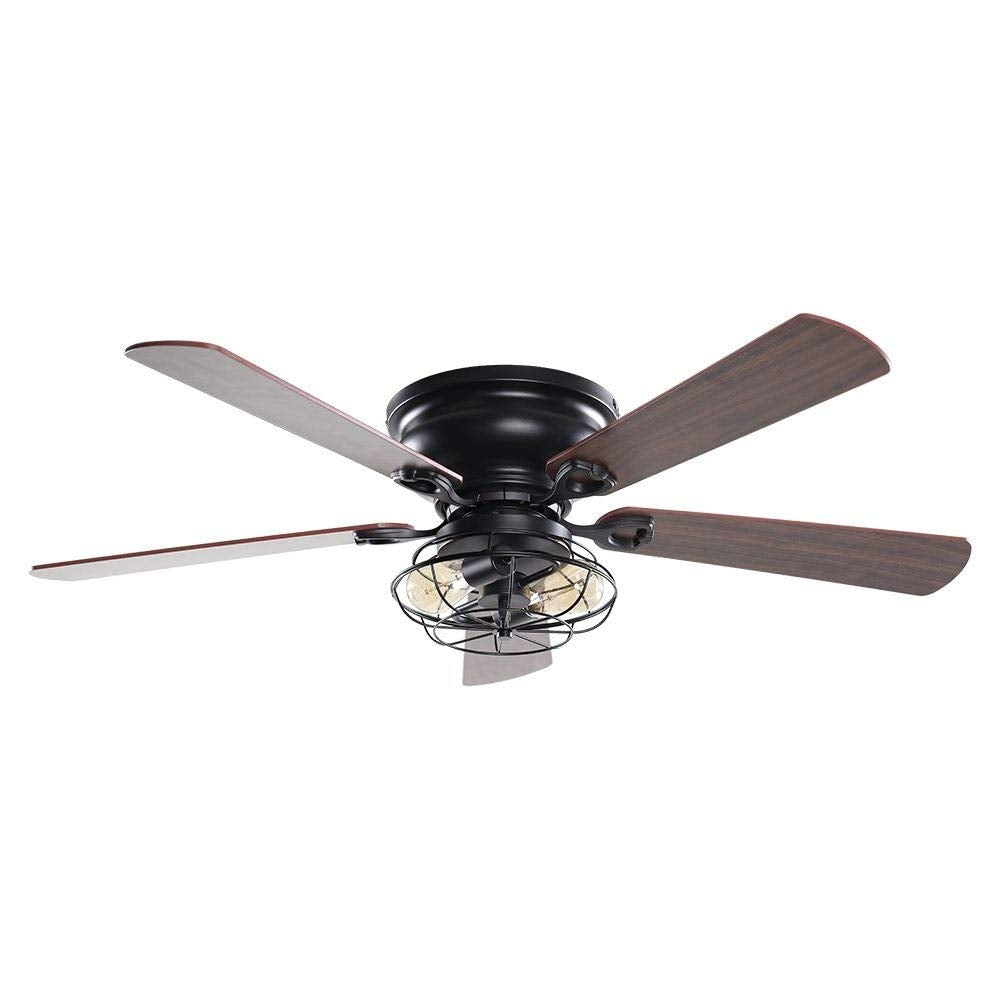 Unknown1 48" Low Profile Metal 5-Blade Ceiling Fan with Remote Black Rustic Wood Blades Included